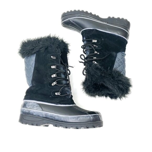 Khombu Nordic 2 Winter Boots Black Leather Rubber Sole Faux Fur Trim Sz 9 - Picture 7 of 9